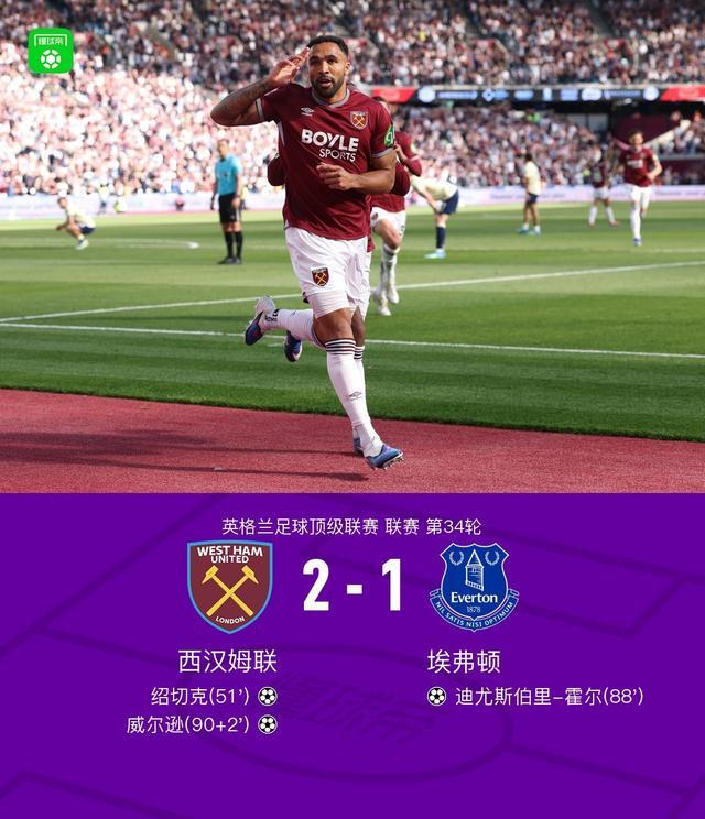 必威体育官方网站-西汉姆联2-1埃弗顿，威尔逊补时绝杀，绍切克头槌+门线救险